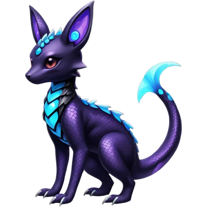 Shiny Dark Cute Majestic Sophisticated Modern Gothic Gloomy Futuristic Scaly Cyber-Salandit-Umbreon-Delcatty-Hybrid (Full body) emoji