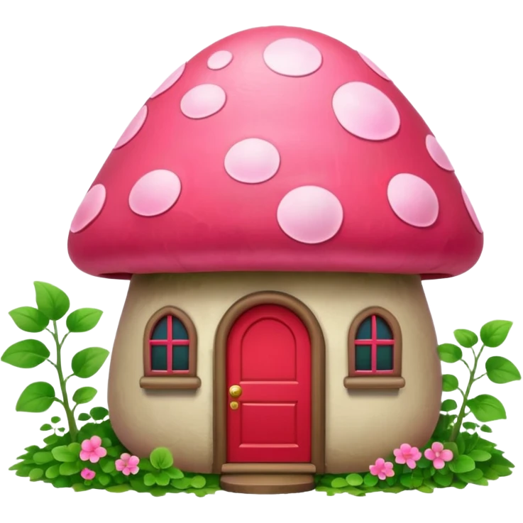 Pink little mushroom house covered in vines emoji