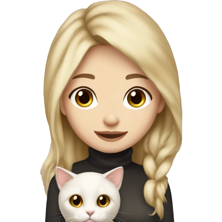 Blonde hair brown eyed girl pale skin holding calico cat emoji