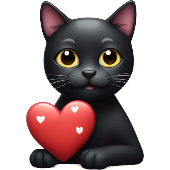 A black cat with white spots holding heart emoji