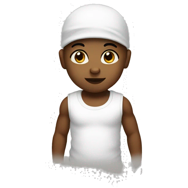 bold hear, wearing white sleeveless tshirt baby emoji