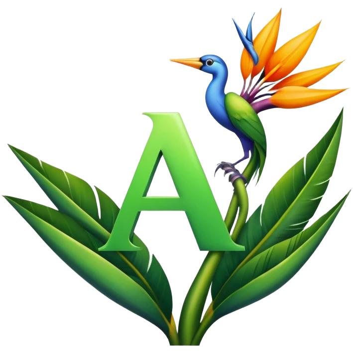 the flower the bird of paradise logo with the letter "A" emoji