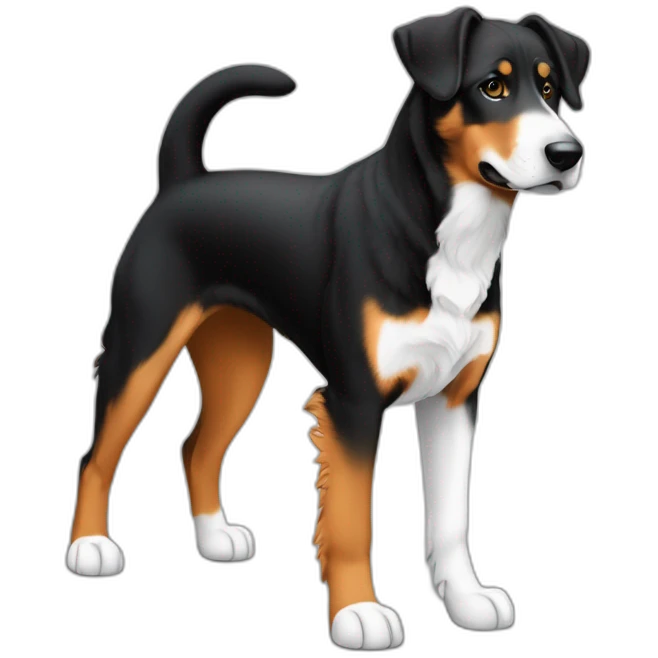 chien croisé staff et beauceron couleur feu et noir au poitroil blanc emoji