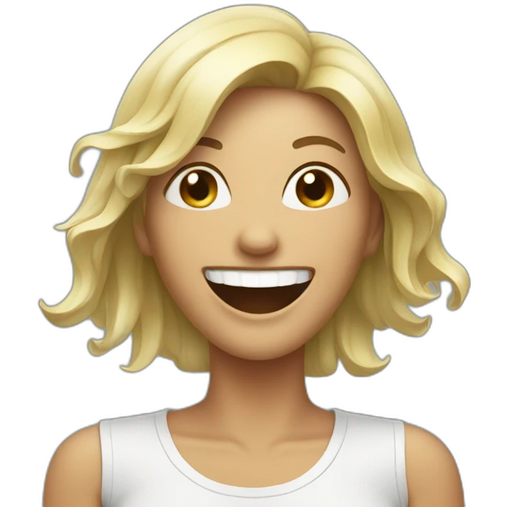 woman laughing alone with salad emoji