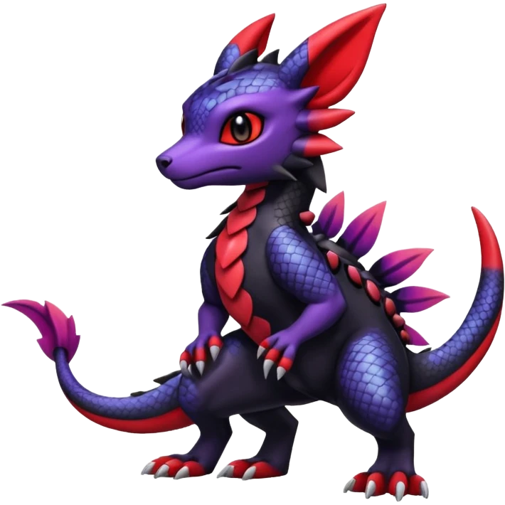 Cute Exotic Colorful Guilmon-Salandit-Umbreon-Fakémon-hybrid-creature (full body)  emoji