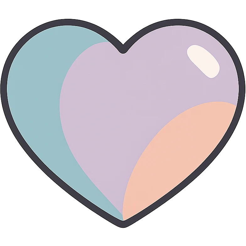 plump heart with almost round halves, icon-color-outlined style, no stripes or decoration, only shape, detailed shadows and highlights, thin clean contours, soft rounded shapes, pastel palette #98B5BC, #B5B3C1, #C9A3C9, #E4C0CA, #F7DCD1, #F7C0AA, modern Japanese pop art and sticker aesthetic, soft lighting, transparent background emoji