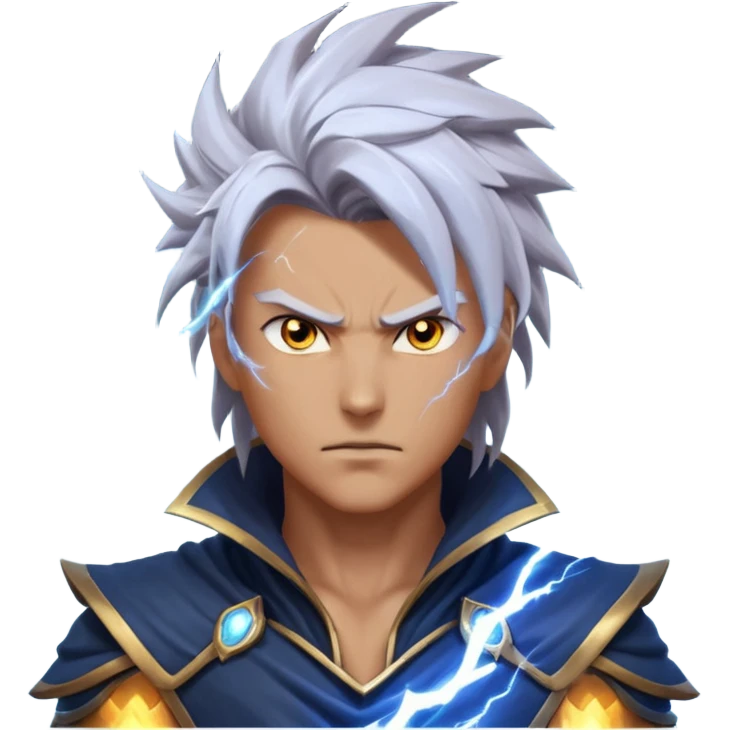 storm rider portrait, head and shoulders only, wind-swept hair, crackling lightning aura, storm clouds swirling behind, intense glowing eyes, epic fantasy vibe, 3D cartoon, mobile game icon style, clean background, no text, no watermark
 emoji