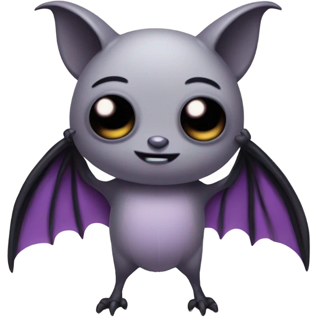 Gray bat, with black wings, with purple and black striped arms, large studio ghibli eyes  emoji