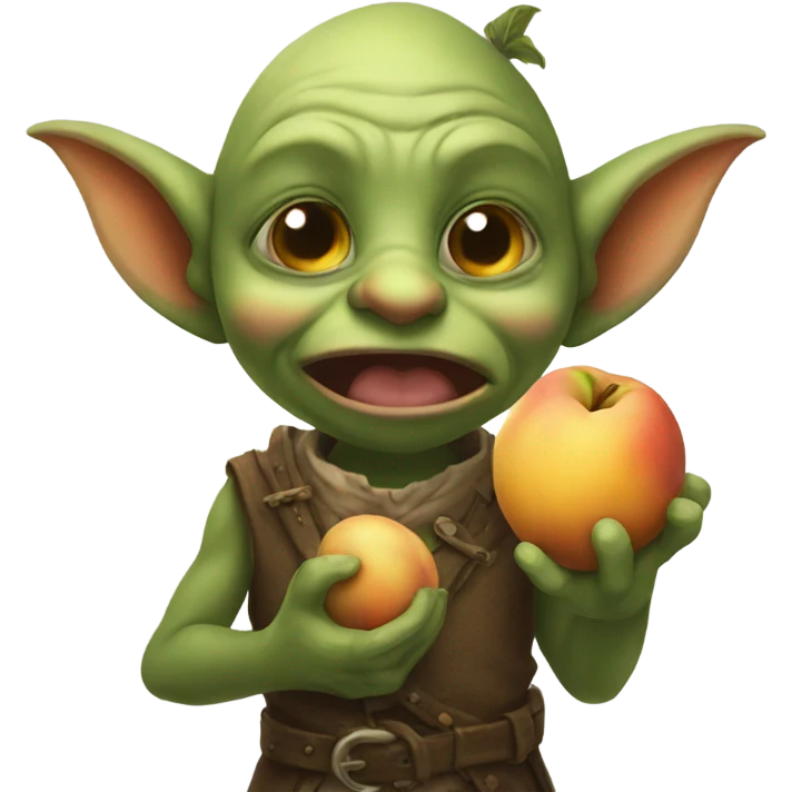 A little goblin holding a peach up to his mouth emoji