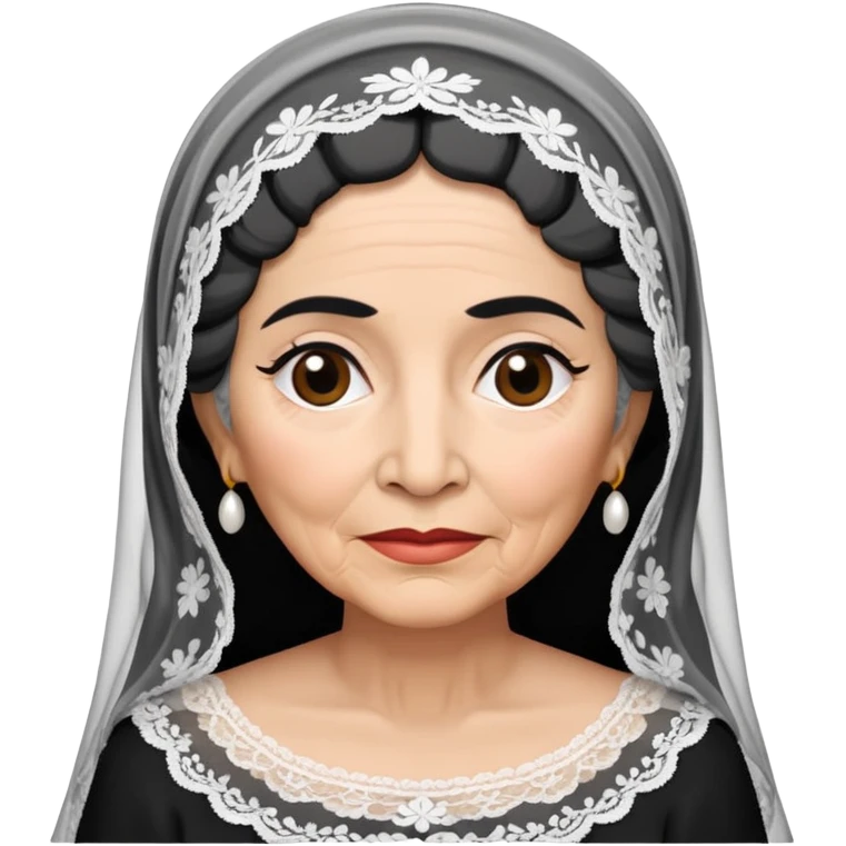 Older Mexican lady with black and white hair with lace veil  emoji