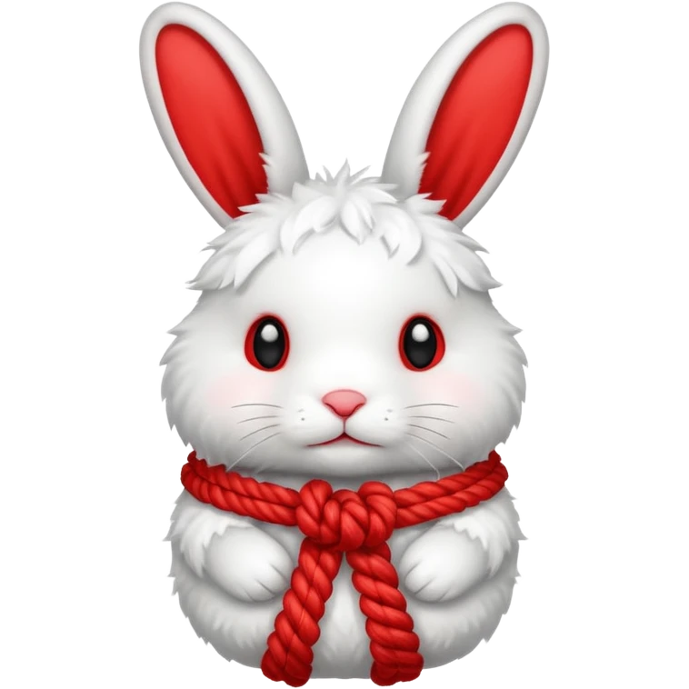 White realistic bunny with red ropes tightly wrapped around emoji