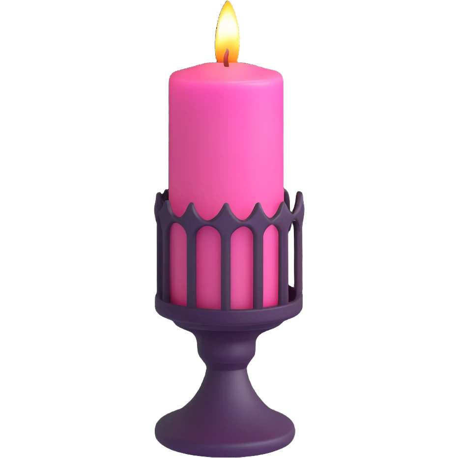 minimal 3D gothic candle with pink wax, simple and dark emoji
