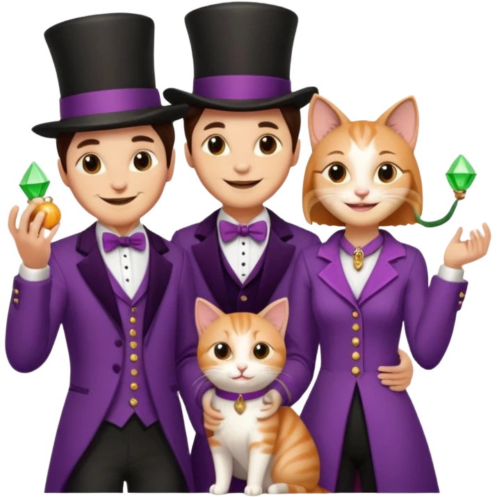 magician couple and their pet cat emoji