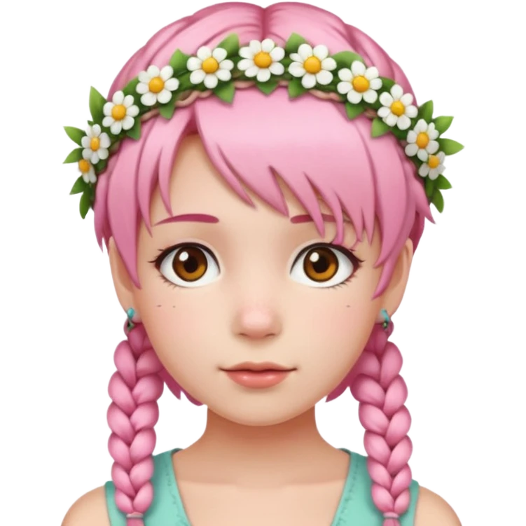 Young woman, short pink hair with braids on both sides, cute style emoji