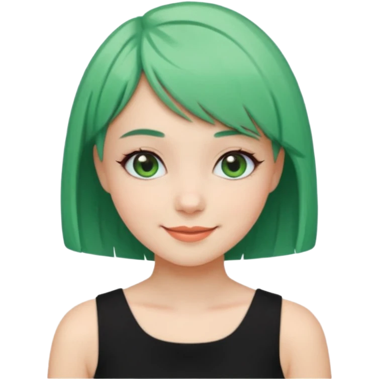 Girl with Mint Bob Cut – short green hair, cheerful smile, black dress emoji