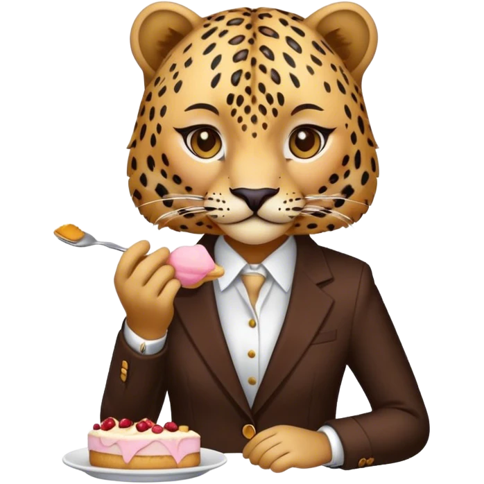 Leopard with a blazer and makeup eating dessert  emoji
