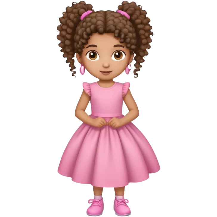 small little brown girl with curly hair ponytail and a pretty pink dress  emoji