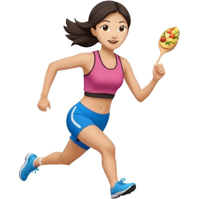 Asian Woman Running to food, must have brunch food emoji