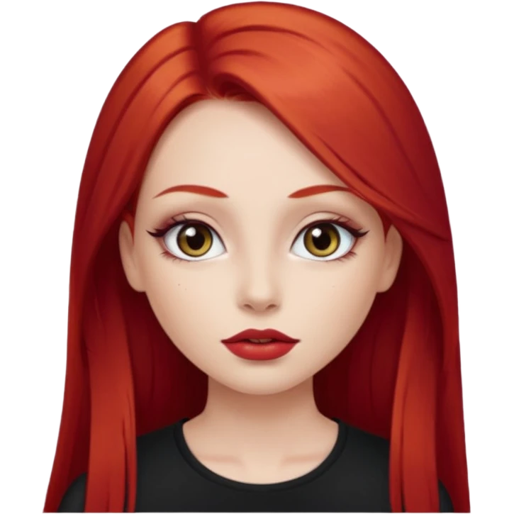 una chica con los labios y los ojos maquillados, de piel blanca con el pelo liso y largo y pelirrojo emoji