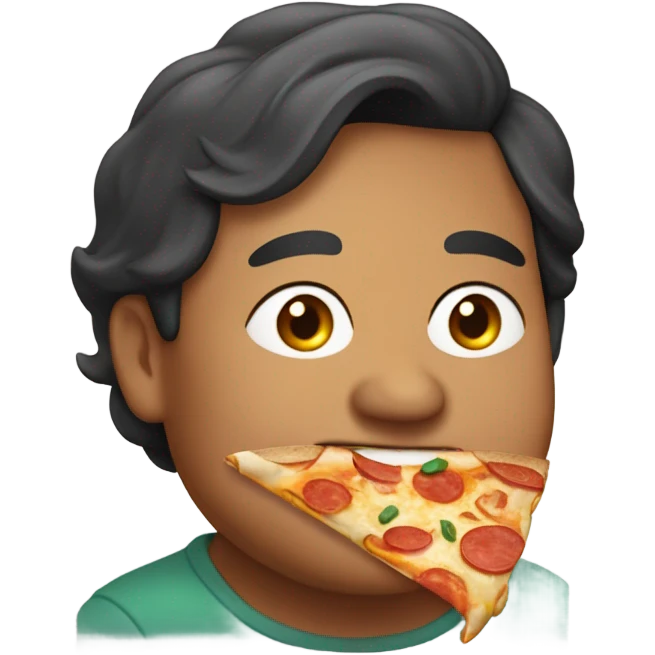 Fat Cambodian guy with middle part eating pizza emoji