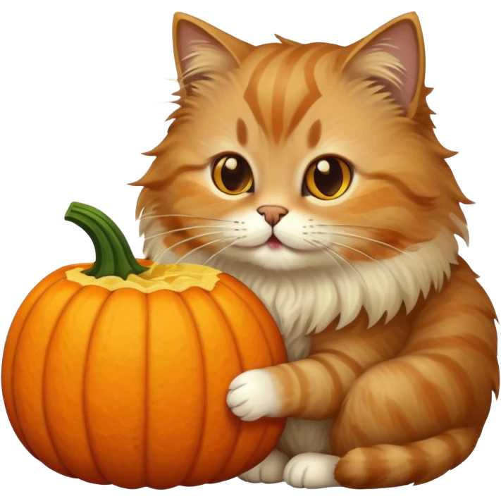 light browns fluffy cat eating pumpkin emoji