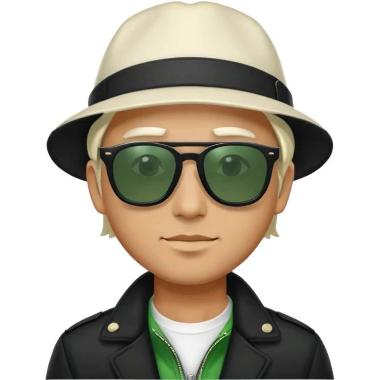 Men in black jacket and whte hat and green sunglasses  emoji