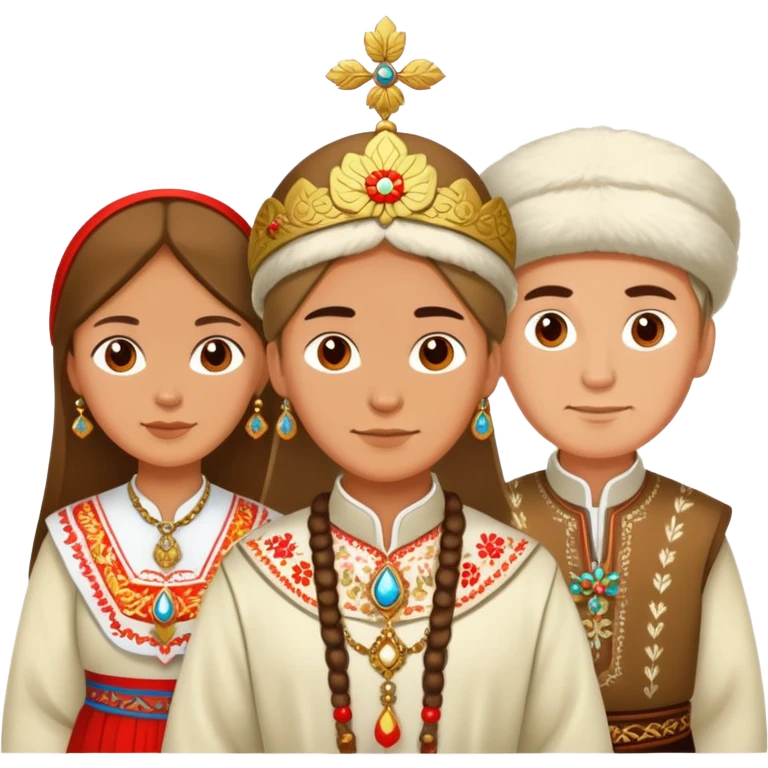 Three Russian people in traditional clothing as a group emoji