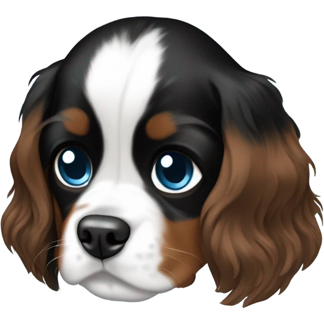 A black and brown King Charles spaniel with blue eyes puppy emoji