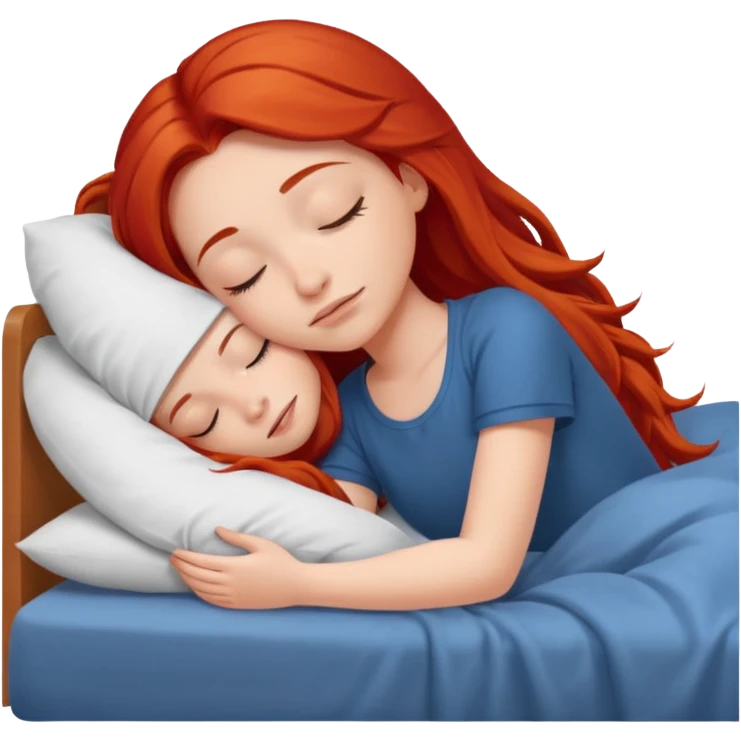 Red long hair girl sleeping in bed alone emoji