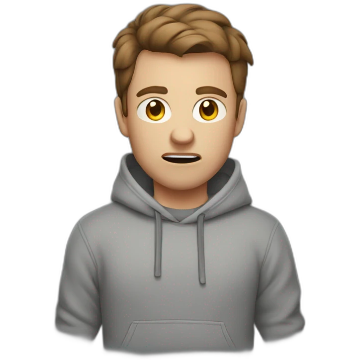 a white male with VERY VERY short brown hair is angry and wearing gray sweatshirt emoji