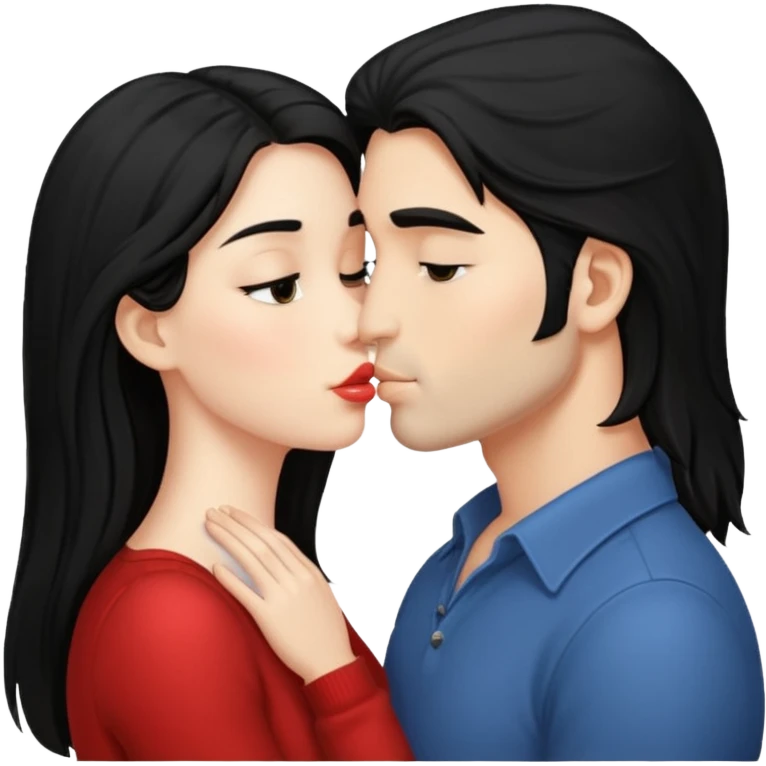 Long Black haired  couple kissing emoji