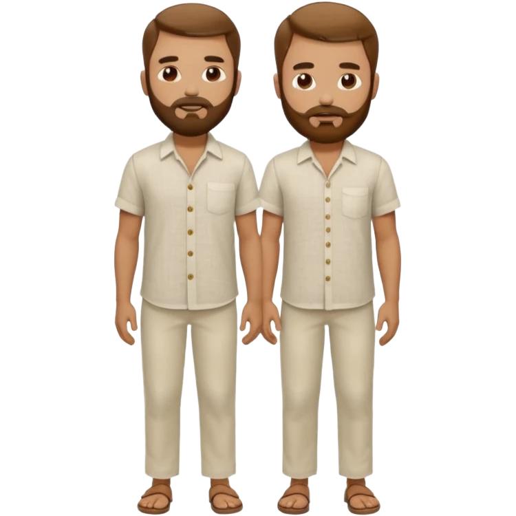 Chico moreno, pelirrojo, barba, camisa lino y pantalón blanco cuerpo entero emoji