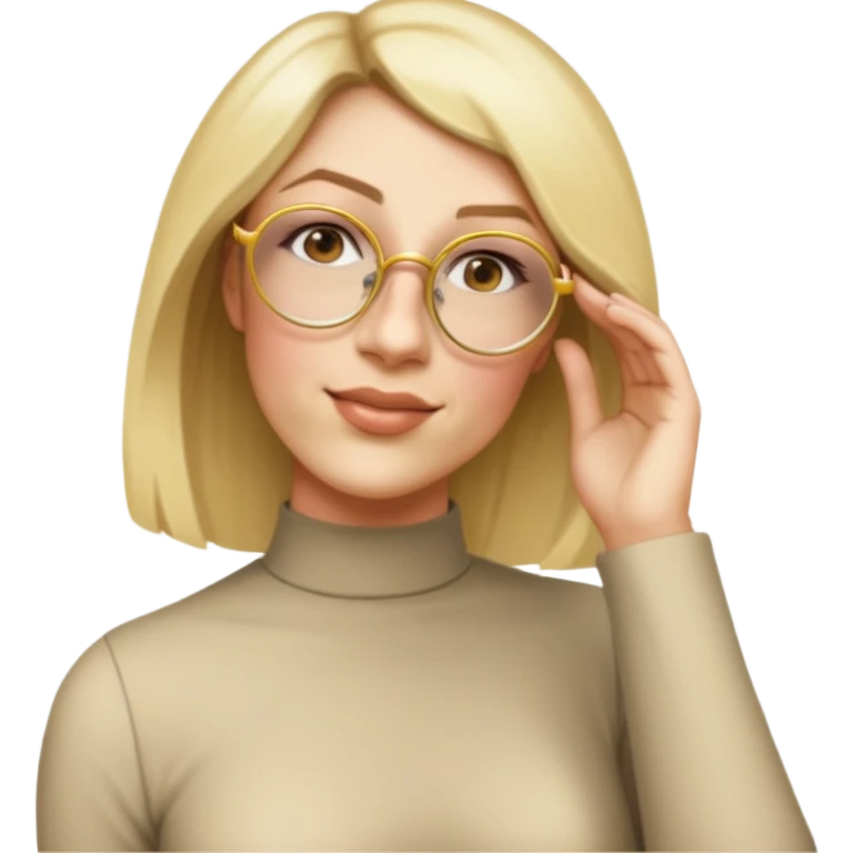 woman, wearing a longlsleeve dress, golden glasses emoji