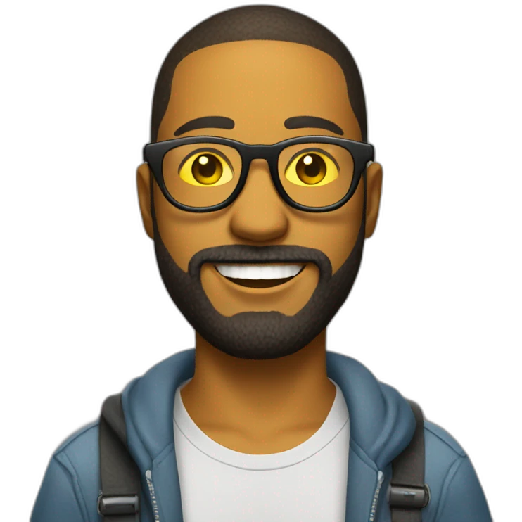 young man with a beard with glasses with yellow lenses holding a microphone emoji