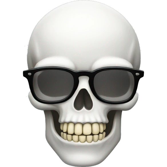 a white skull emoji with no jaw like the IOS skull emoji with glasses and big teeth in the front emoji