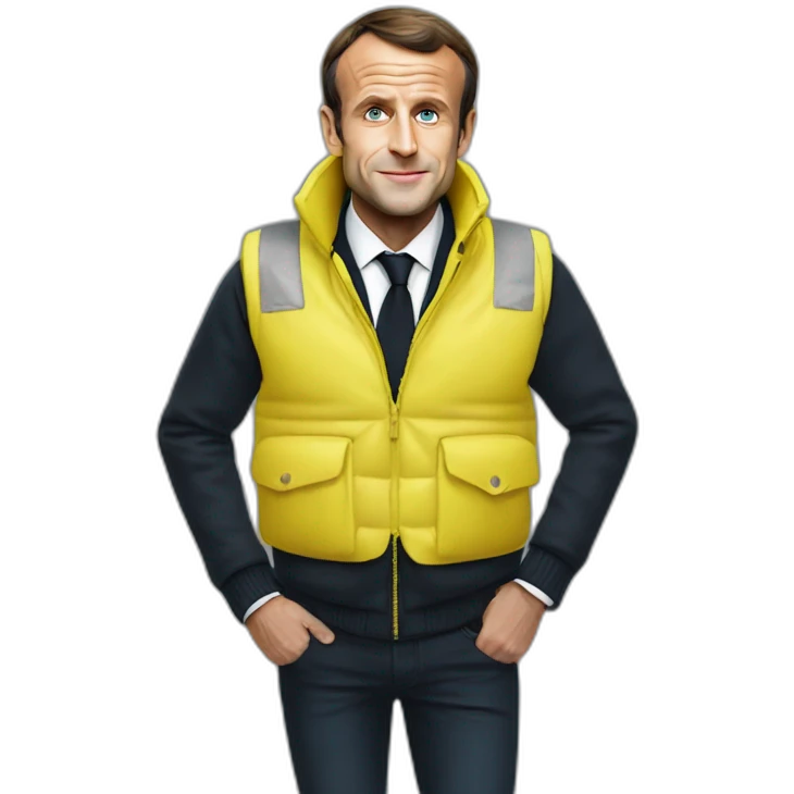 Emmanuel Macron wearing a Gilet Jaune emoji