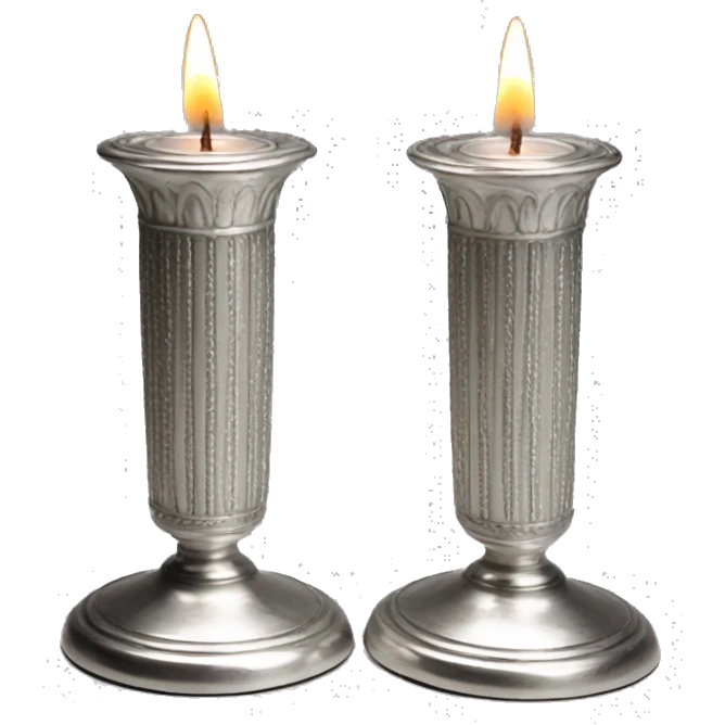 2 large shabbat candles in silver candlesticks  emoji