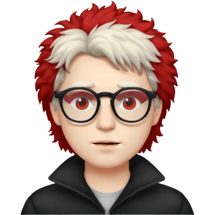 guy with fluffy hair , glasses and red eyes like from weed emoji