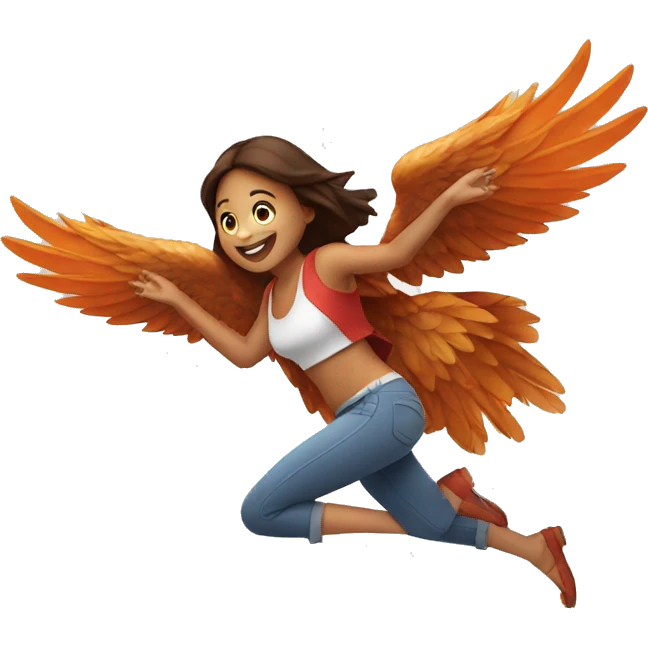 a girl flying with two bbq chicken wings on her back emoji