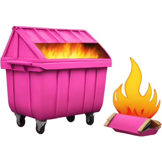 Pink dumpster fire; more flames; shorter bun emoji