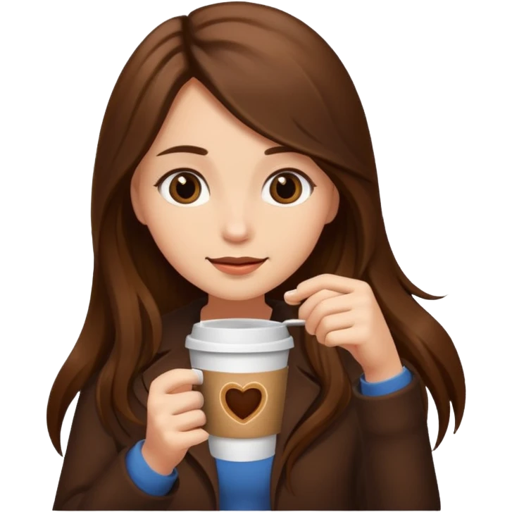 Brown long haired girl with coffee emoji