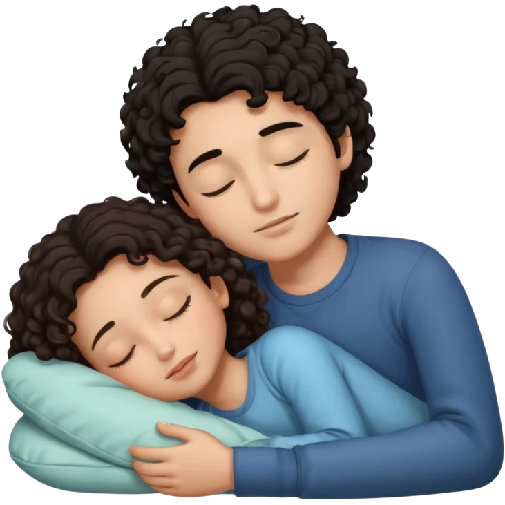 ragazzo con i capelli ricci neri e ragazza con i capelli castani che dormono insieme (senza bambini) emoji