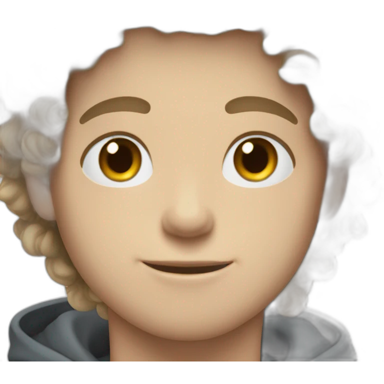 white young guy curly hair split blue eyes black hoodie emoji