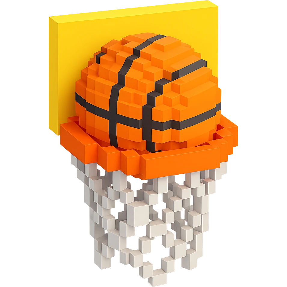 Voxel-style basketball in a net, variation 2 emoji