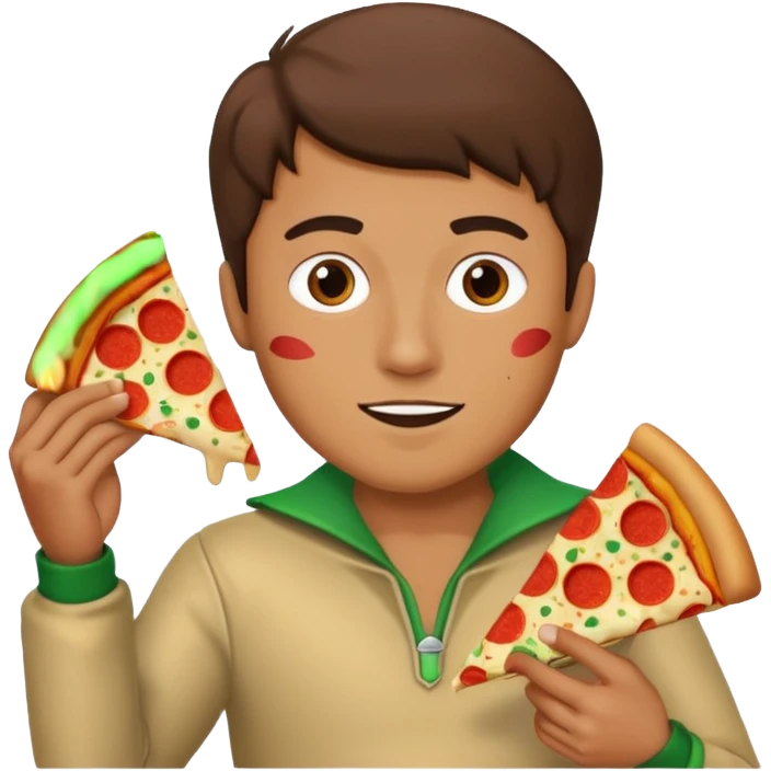 Create a man in a costume eating pizza emoji