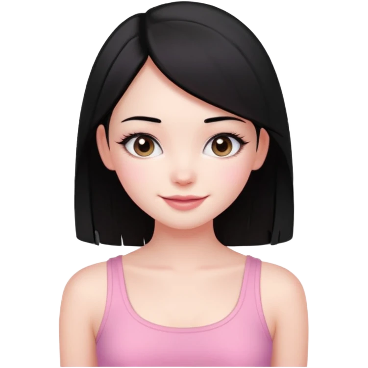 Cute girl with black hair long straight with pale skin and with pink crop top coquette emoji