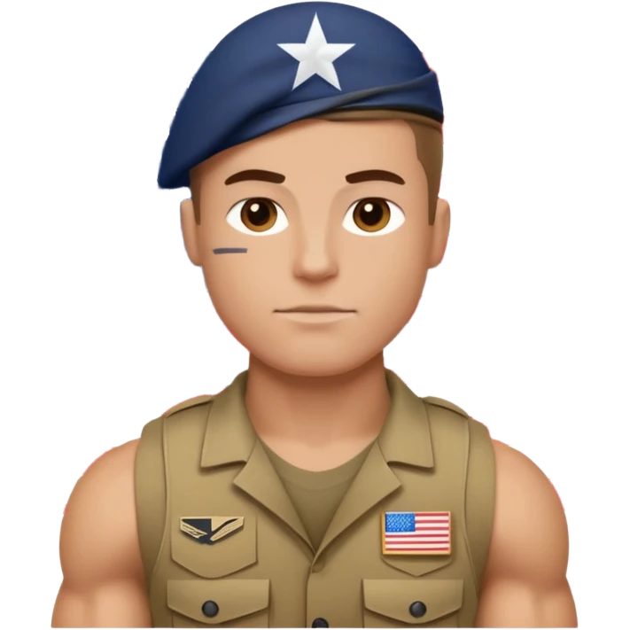 generate white powerful american soldier with small usa flag on shoulder emoji