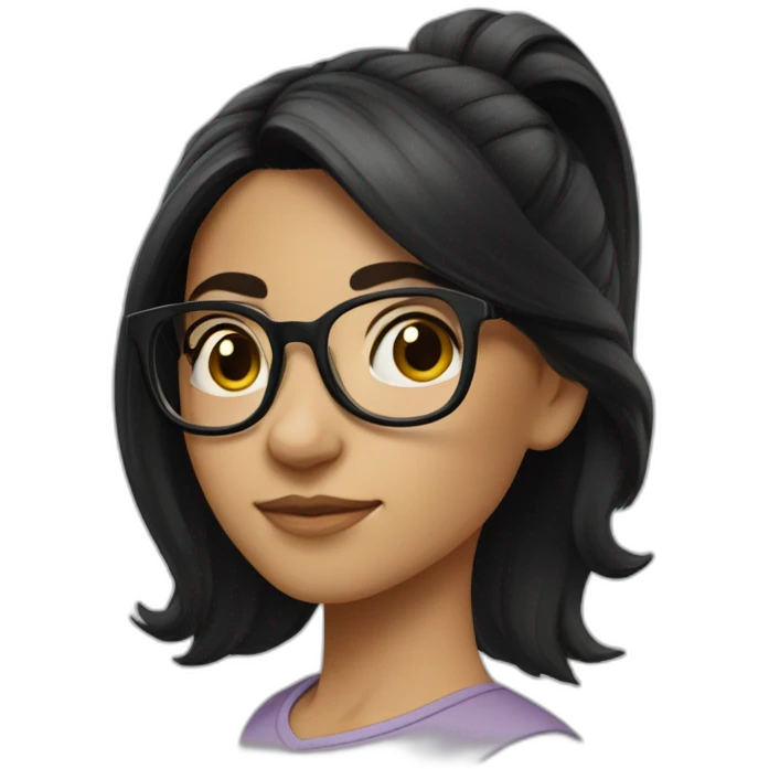 a nerdy portuguese girl with black long hair on a pony tail and black rounded glasses emoji