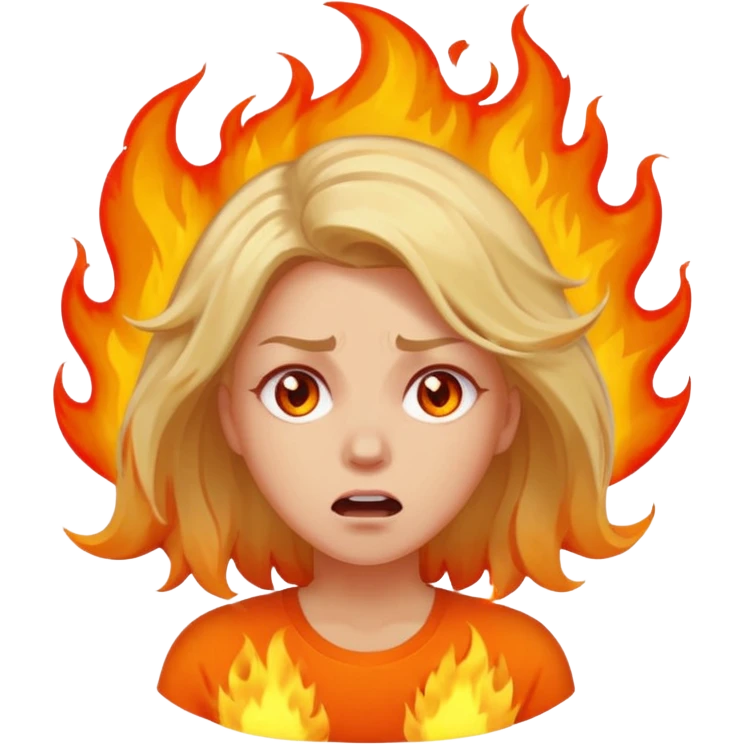 Woman with hair on fire looking stressed and panicked emoji