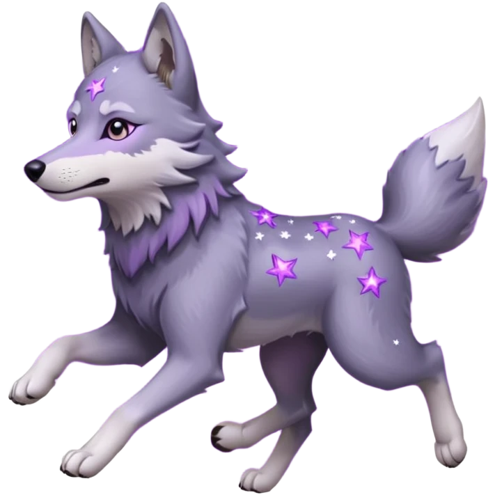 A wolf of winterfell running under lilac stars emoji